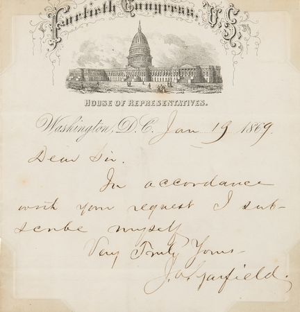 Lot #117 James A. Garfield Autograph Letter Signed as an Ohio Congressman - Image 2
