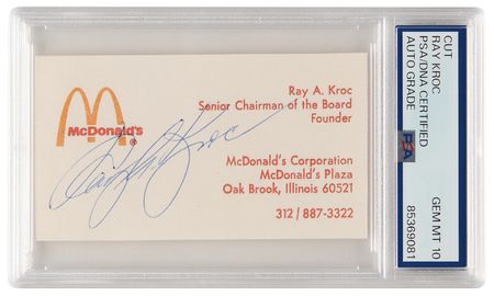 Lot #282 Ray Kroc Signature on Facsimile Business Card - PSA GEM MT 10 - Image 1
