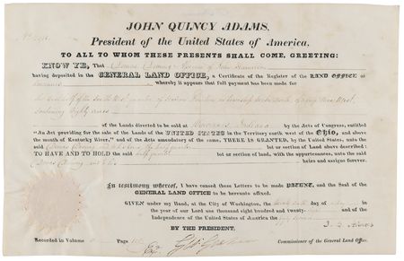 Lot #66 John Quincy Adams Document Signed as President - Image 1