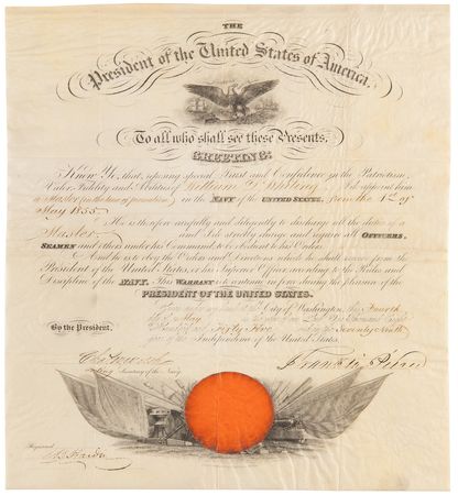 Lot #31 Franklin Pierce Naval Document Signed as President - Image 1