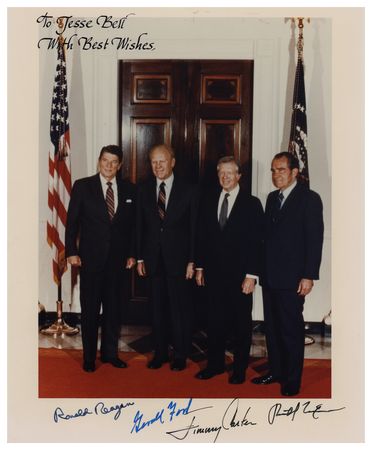 Lot #63 Four Presidents Signed Photograph - Reagan, Nixon, Carter, and Ford - Image 1