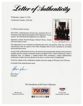 Lot #63 Four Presidents Signed Photograph - Reagan, Nixon, Carter, and Ford - Image 2