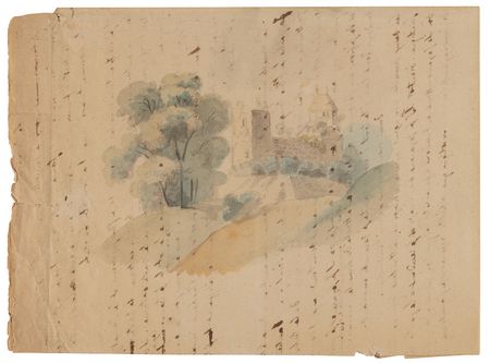 Lot #400 Eugene Delacroix (2) Handwritten Manuscripts with Original Watercolor Painting - Image 3