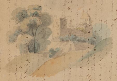 Lot #400 Eugene Delacroix (2) Handwritten Manuscripts with Original Watercolor Painting - Image 4