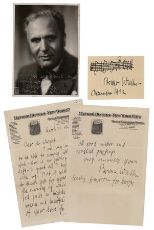 Lot #768 Bruno Walter (3) Signed Items - Musical Quote, Photograph, and Handwritten Letter - Image 1