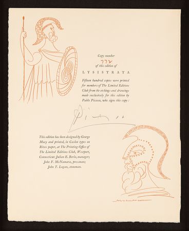 Lot #403 Pablo Picasso Signed Limitation Page from Lysistrata (Ltd. Ed. 772/1500) - Image 1