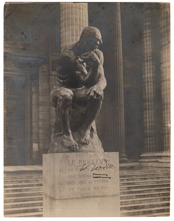 Lot #405 Auguste Rodin Signed Photograph of 'The Thinker' - Extremely Rare Signed Image - Image 1