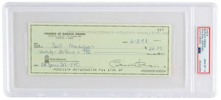 Lot #62 Barack Obama Signed Check - PSA GEM MT 10 - Image 1