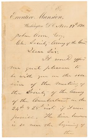 Lot #40 U. S. Grant Autograph Letter Signed as President, Honoring the Union's War Dead While Declining to Attend an Army of the Cumberland Reunion - Image 1