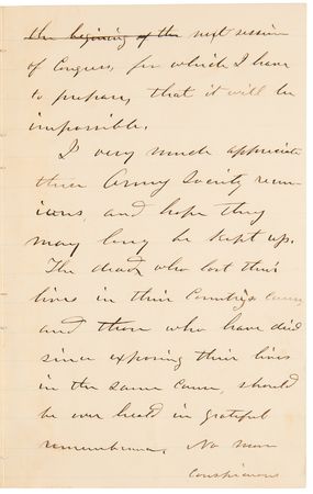 Lot #40 U. S. Grant Autograph Letter Signed as President, Honoring the Union's War Dead While Declining to Attend an Army of the Cumberland Reunion - Image 2