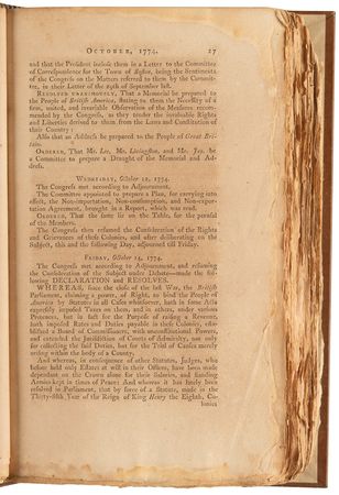 Lot #207 Journal of Congress: First Edition of the Proceedings of the First and Second Continental Congress (Sept. 5, 1774 to Jan. 1, 1776) - Image 6