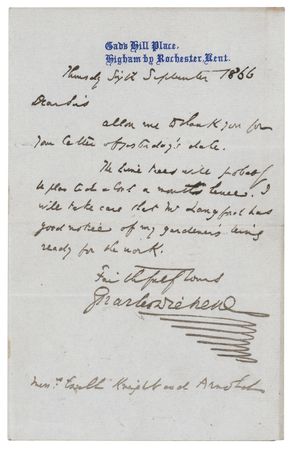 Lot #423. Charles Dickens Autograph Letter Signed
