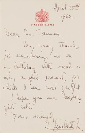 Lot #222 Queen Elizabeth II Autograph Letter Signed - Image 1