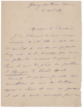 Lot #410 Claude Monet: Gustave Larroumet Letter Signed on Manet's 'Olympia' - Image 4