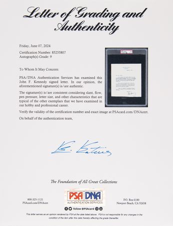 Lot #53 John F. Kennedy Typed Letter Signed as President - PSA MINT 9 - Image 3