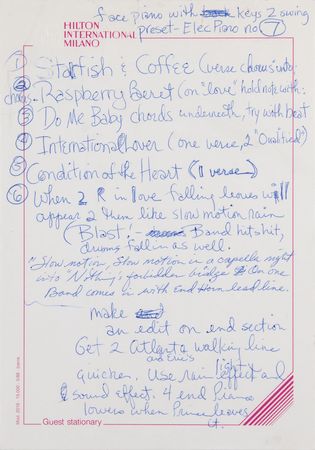 Lot #703 Prince Handwritten Piano Medley Rehearsal Notes from the 1988 Lovesexy Tour - From the Collection of Prince's Former Guitar Tech - Image 1
