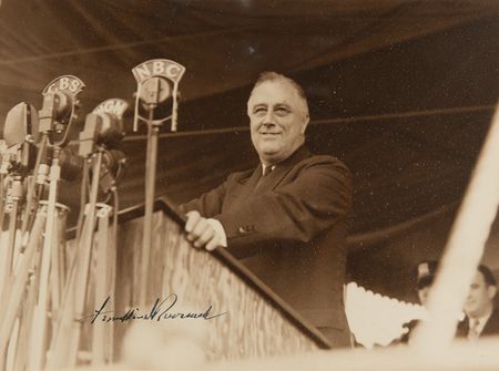 Lot #177 Franklin D. Roosevelt Oversized 'Quarantine Speech' Photograph Signed as President - Image 1