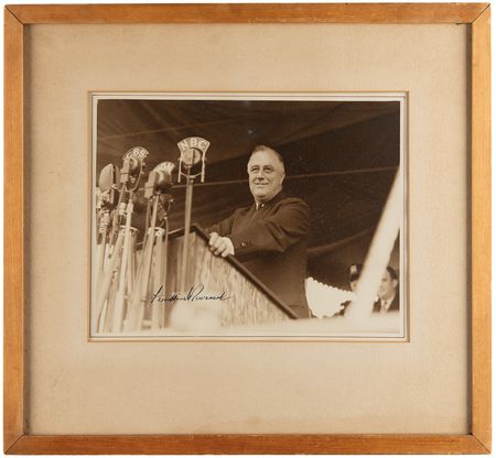 Lot #177 Franklin D. Roosevelt Oversized 'Quarantine Speech' Photograph Signed as President - Image 2