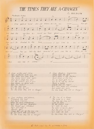 Lot #546 Bob Dylan Archive of (65) Sheet Music Lead Sheets with 'The Times They Are a-Changin',' 'Maggie's Farm,' and 'Girl of the North Country' - From the Collection of Terri Thal - Image 2