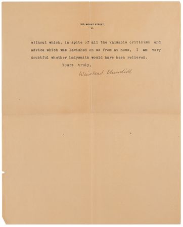 Lot #211 Winston Churchill Early Typed Letter Signed on the Art of War and His Book, London to Ladysmith via Pretoria - Image 3