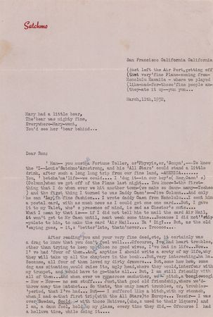 Lot #750 Louis Armstrong Typed Letter Signed on His Wife Trouble - “They would interfear with my trumpet” - Image 2
