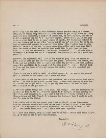 Lot #252 Richard E. Byrd Lengthy Typed Letter Signed on His Famed Antarctic Expedition - Image 2