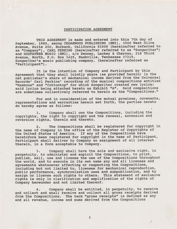 Lot #701 Carl Perkins Twice-Signed Music Contract - Image 2