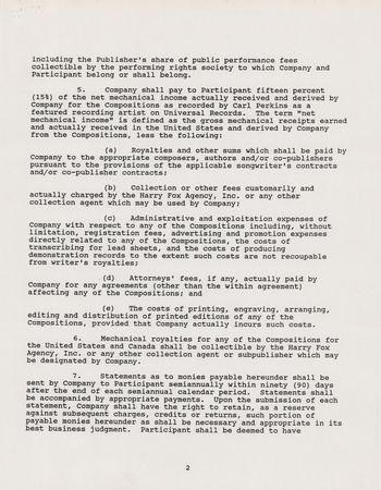 Lot #701 Carl Perkins Twice-Signed Music Contract - Image 3