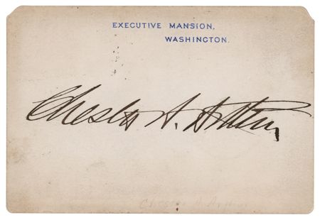 Lot #70 Chester A. Arthur Signed White House Card - Image 1