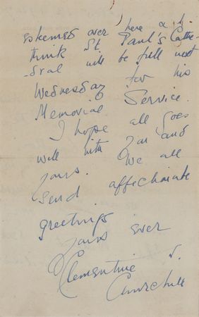 Lot #255 Clementine Churchill Autograph Letter Signed on the Tragic Death of John Winant - Image 2