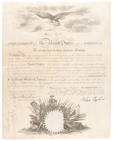 Lot #198 John Tyler Naval Document Signed as President - Image 1
