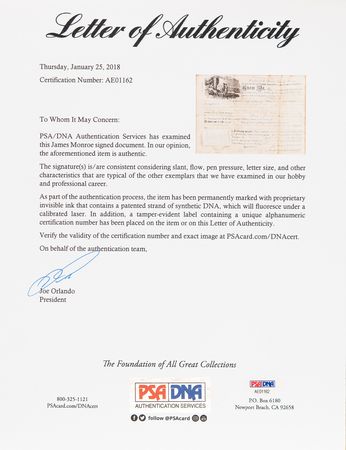 Lot #156 James Monroe Document Signed as President - Image 4