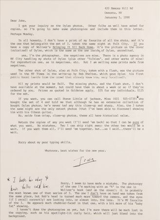 Lot #628 Bob Dylan: Irwin Gooen (3) Typed Letters Signed and (2) Photographic 'Folk City' Prints - Image 5