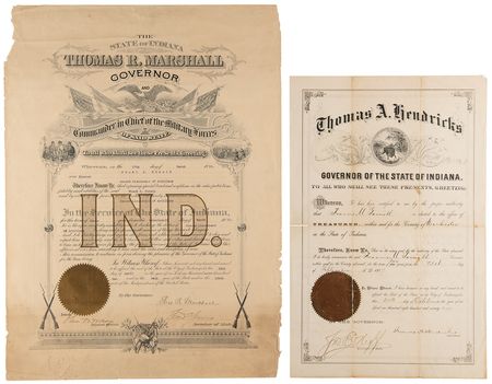 Lot #318 Vice Presidents: Hendricks, Morton, Marshall (3) Signed Items - Image 1