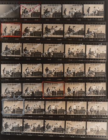 Lot #608 Bob Dylan and the Butterfield Blues Band Soundcheck Contact Sheet Photograph by David Gahr, Newport 1965 - Dylan Goes Electric - Image 1