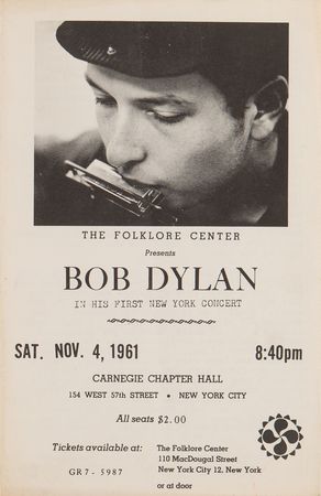 Lot #613 Bob Dylan 1961 Carnegie Chapter Hall Concert Program - Image 1