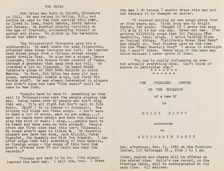 Lot #613 Bob Dylan 1961 Carnegie Chapter Hall Concert Program - Image 2