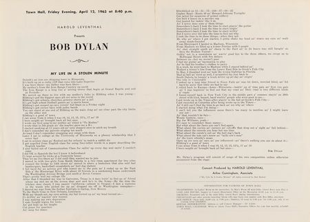 Lot #615 Bob Dylan 1963 NYC Town Hall Concert Program - Image 2