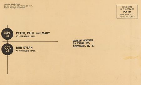 Lot #616 Bob Dylan 1963 Carnegie Hall Concert Ticket Order Form - Image 2