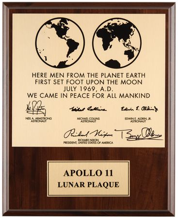 Lot #376 Buzz Aldrin Signed Apollo 11 Lunar Plaque Replica - Image 1