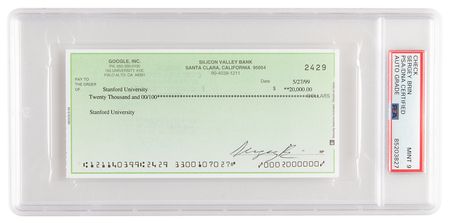 Lot #6276 Google: Sergey Brin Signed Check to Stanford University - PSA MINT 9 - Image 1