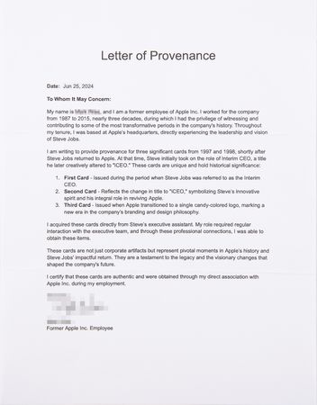 Lot #6009 Steve Jobs (3) Apple Business Cards (1997, 1998, and 1999) as 