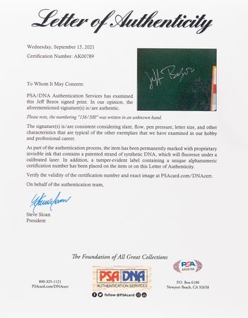 Lot #6299 Jeff Bezos Signed Amazon Auction Launch Lithograph (Ltd. Ed. #136/300) - Image 4