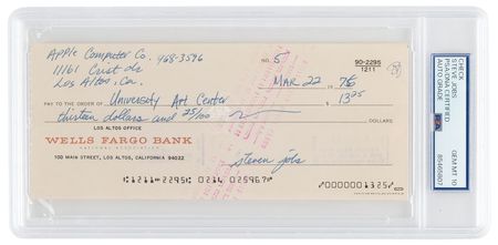 Lot #6001 Steve Jobs Signed 1976 Apple Computer Co. Check No. 5, Filled Out Entirely by the Company's Co-Founder - PSA GEM MT 10 - Image 1