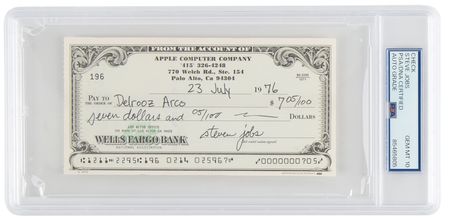Lot #6002 Steve Jobs Signed 1976 Apple Computer Company Check - PSA GEM MT 10 - Image 1