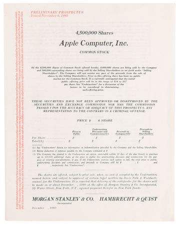 Lot #6238 Apple Computer, Inc. Original IPO Prospectus (December 12, 1980) with Original Preliminary Prospectus - Image 11