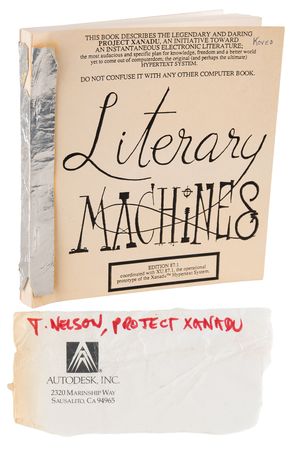 Lot #6287 Ted Nelson Self-Published Book: Literary Machines, Edition 87.1 with 'Return Address' Signature - “T. Nelson, Project Xanadu