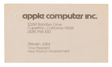 Lot #6007. Steve Jobs Apple Business Card (c. 1979)