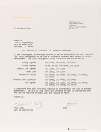 Lot #6307 Atari: Star Wars Series Arcade Game Development Archive - From the Personal Collection of Lead Designer Mike Hally - Image 17