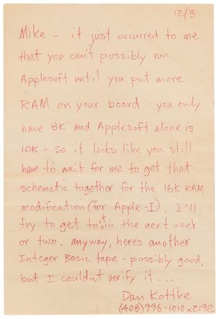 Lot #6000 Apple-1 Computer with Original Operation Manual, Daniel Kottke Letter, and Accessories (Fully Functional) - Image 12